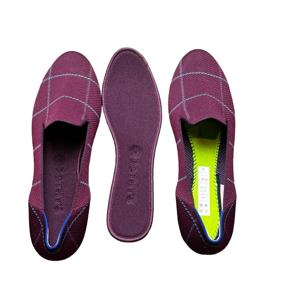 Rothy's The Plaid Slip On Loafer Lightweight Burgundy Grid Size W12.5 NWOB - Picture 6 of 10